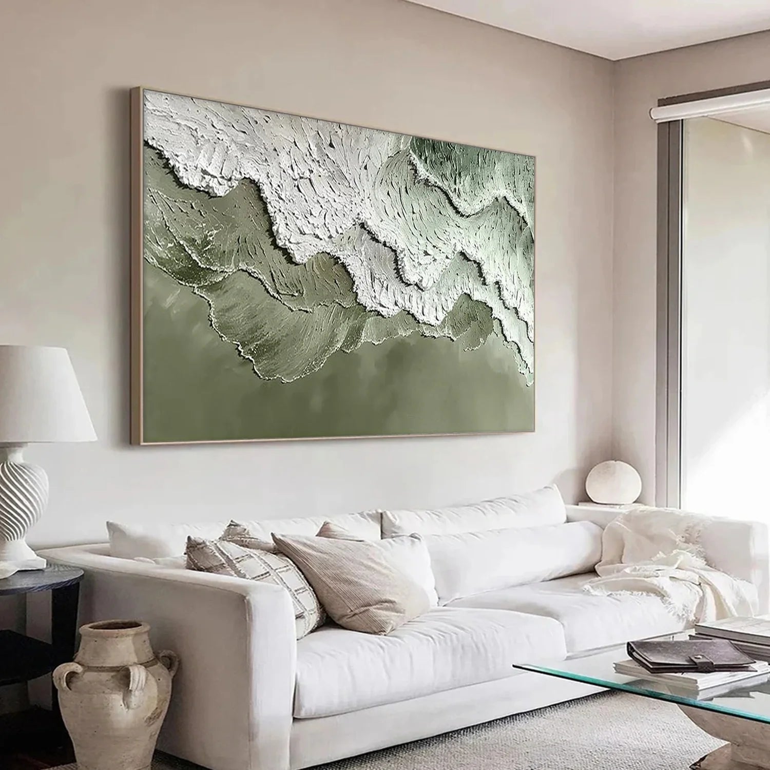 Sage Green & White Impasto Wall Art CZ0066 - Viral Wall Art